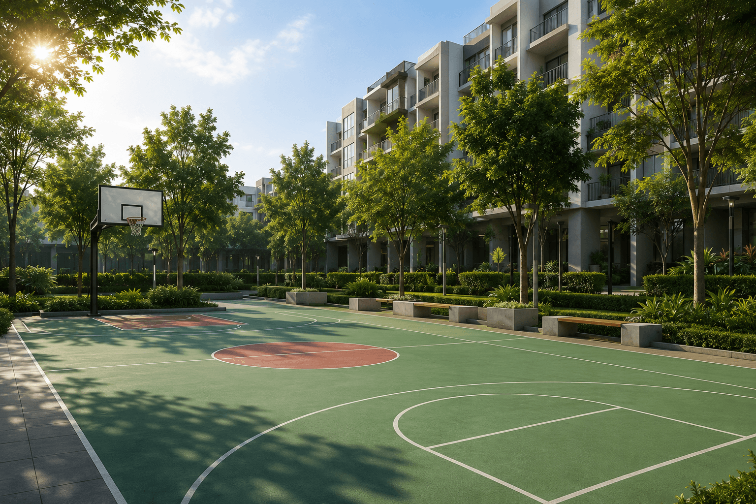 AARA Heights — basketball court, visualized by Space & Scale