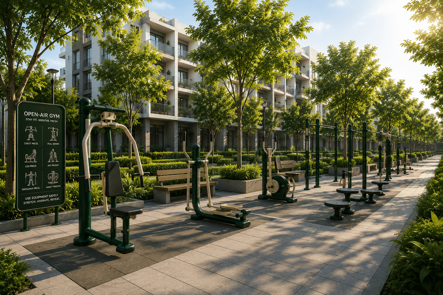 AARA Heights — outdoor gym / fitness zone, visualized by Space & Scale