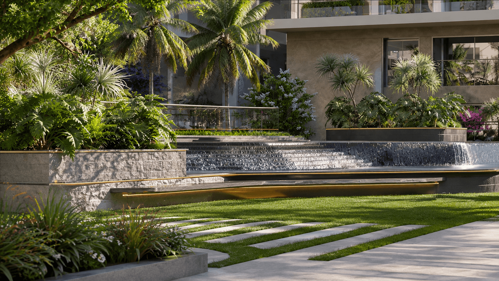 Aurum Heights — tower facade and landscaped courtyard, visualized by Space & Scale