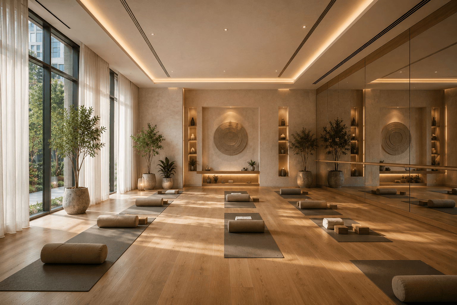 Northridge Residences — reception lounge with statement lighting, visualized by Space & Scale