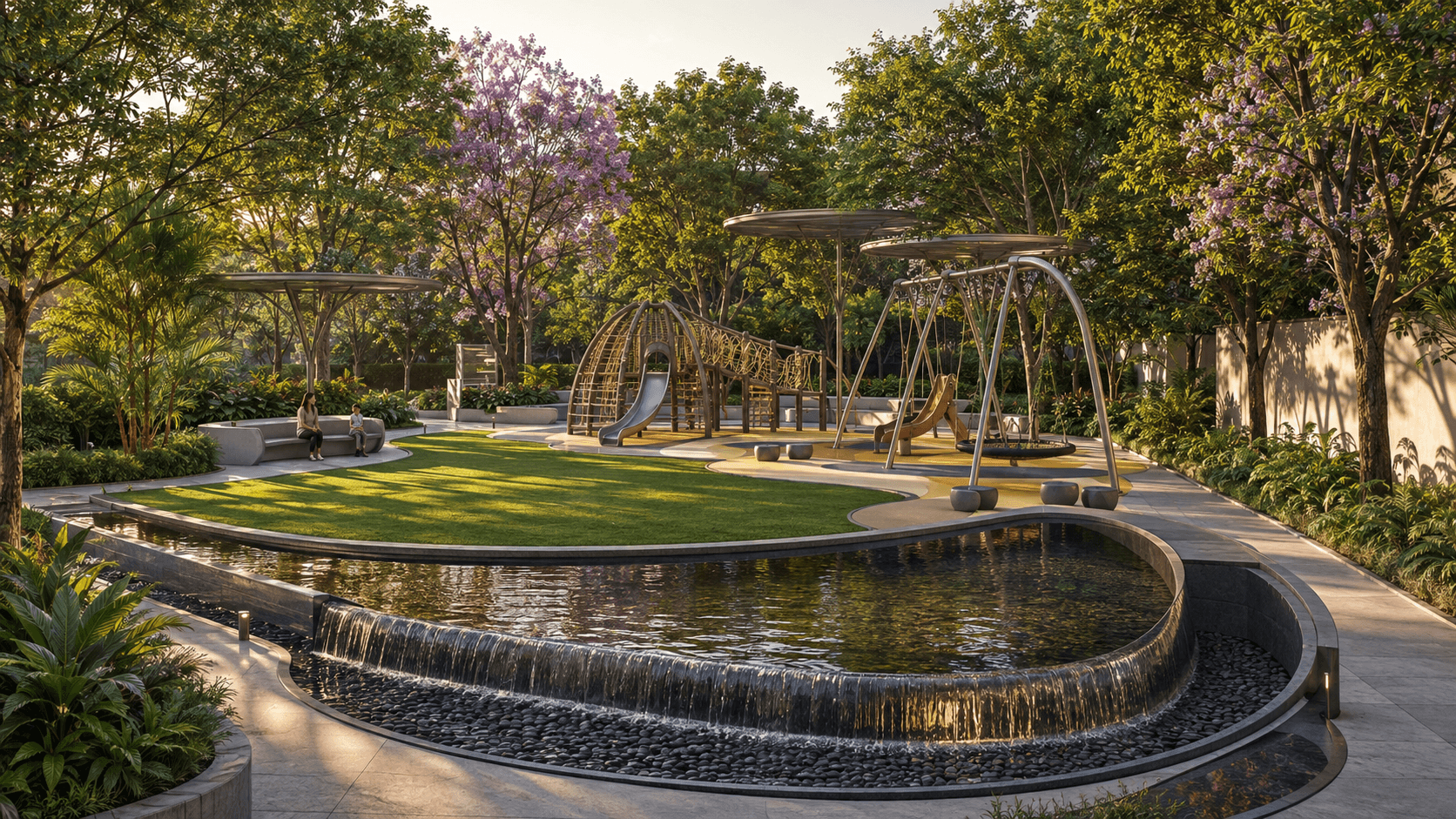 Vasant Vihara — private terrace lounge seating, visualized by Space & Scale