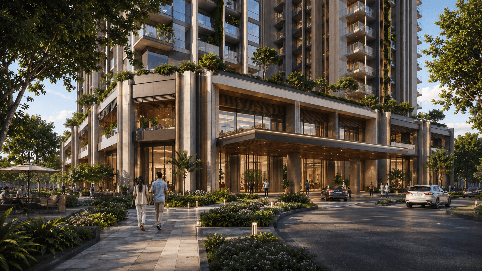 Aurum Heights — lobby reception and lounge, visualized by Space & Scale
