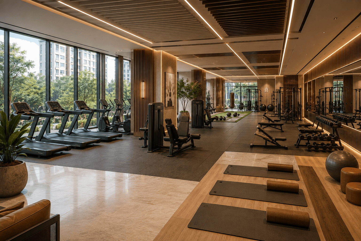 Northridge Residences — double-height clubhouse lobby, visualized by Space & Scale