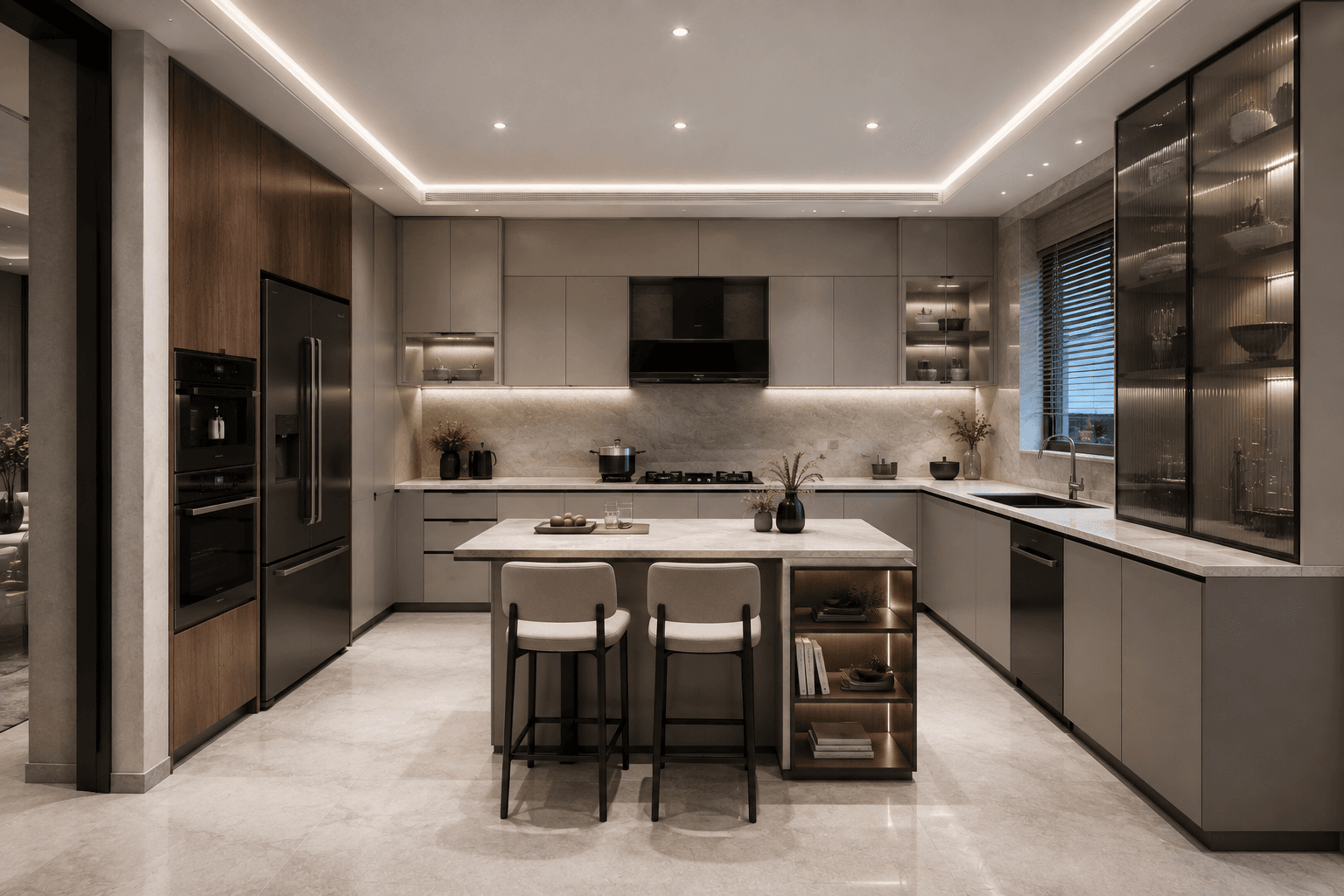 Northridge Residences — reception lounge with statement lighting, visualized by Space & Scale