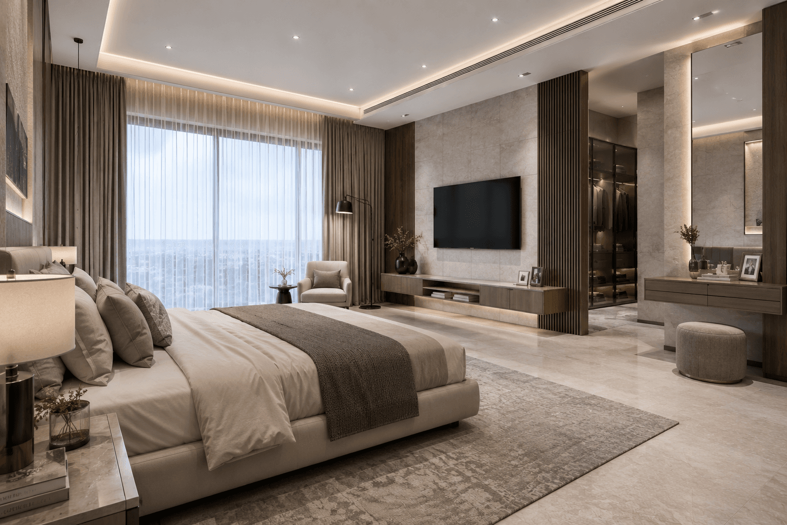 Northridge Residences — primary bedroom suite, visualized by Space & Scale