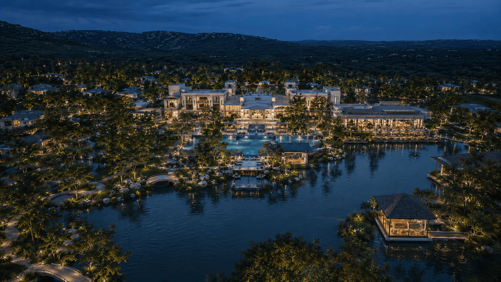 Slavia Resort — spa and wellness pavilion approach, visualized by Space & Scale