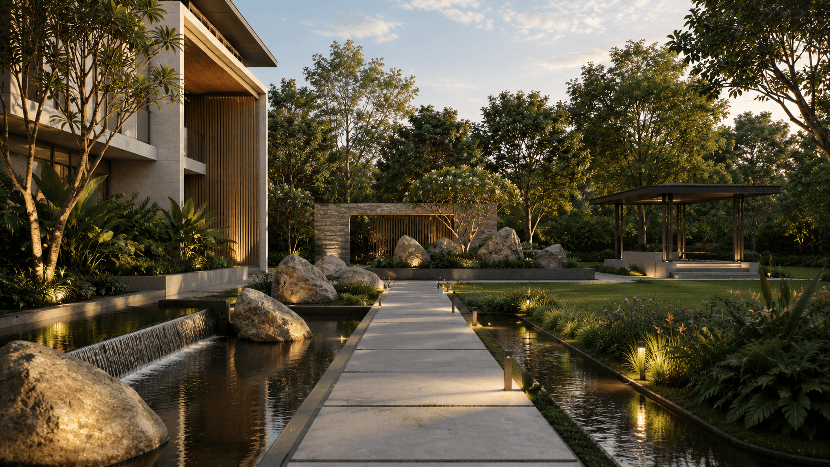 Vasant Vihara — internal courtyard walkway, visualized by Space & Scale