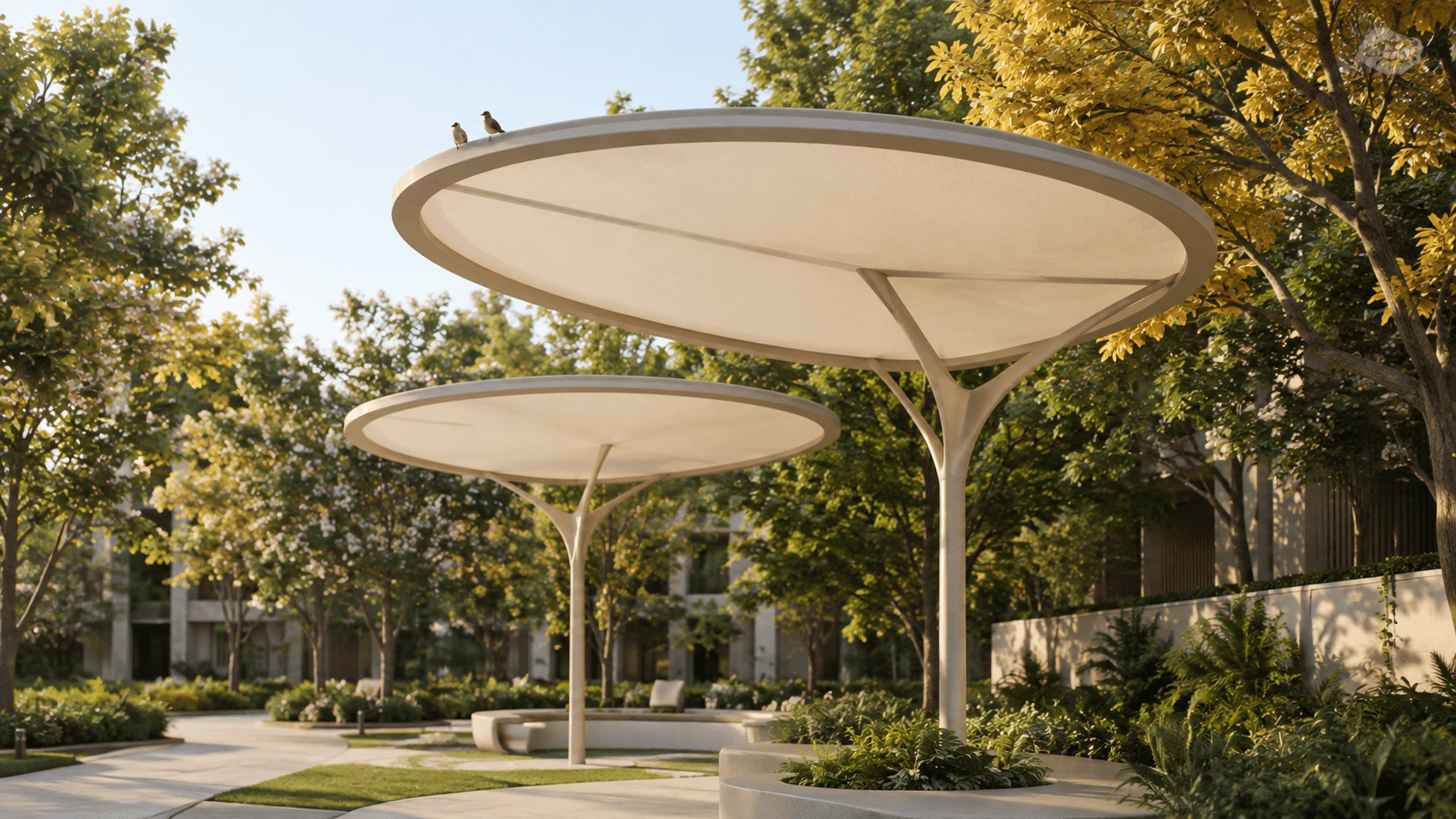 Vasant Vihara — garden-facing living pavilion, visualized by Space & Scale