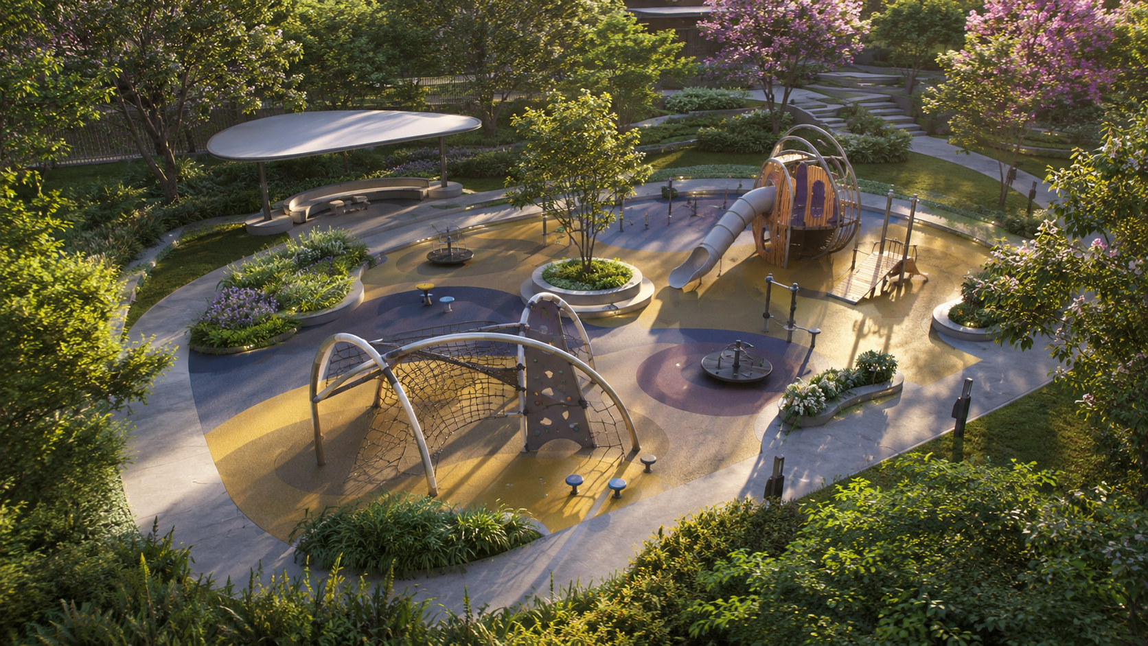 Vasant Vihara — courtyard shade pavilion, visualized by Space & Scale