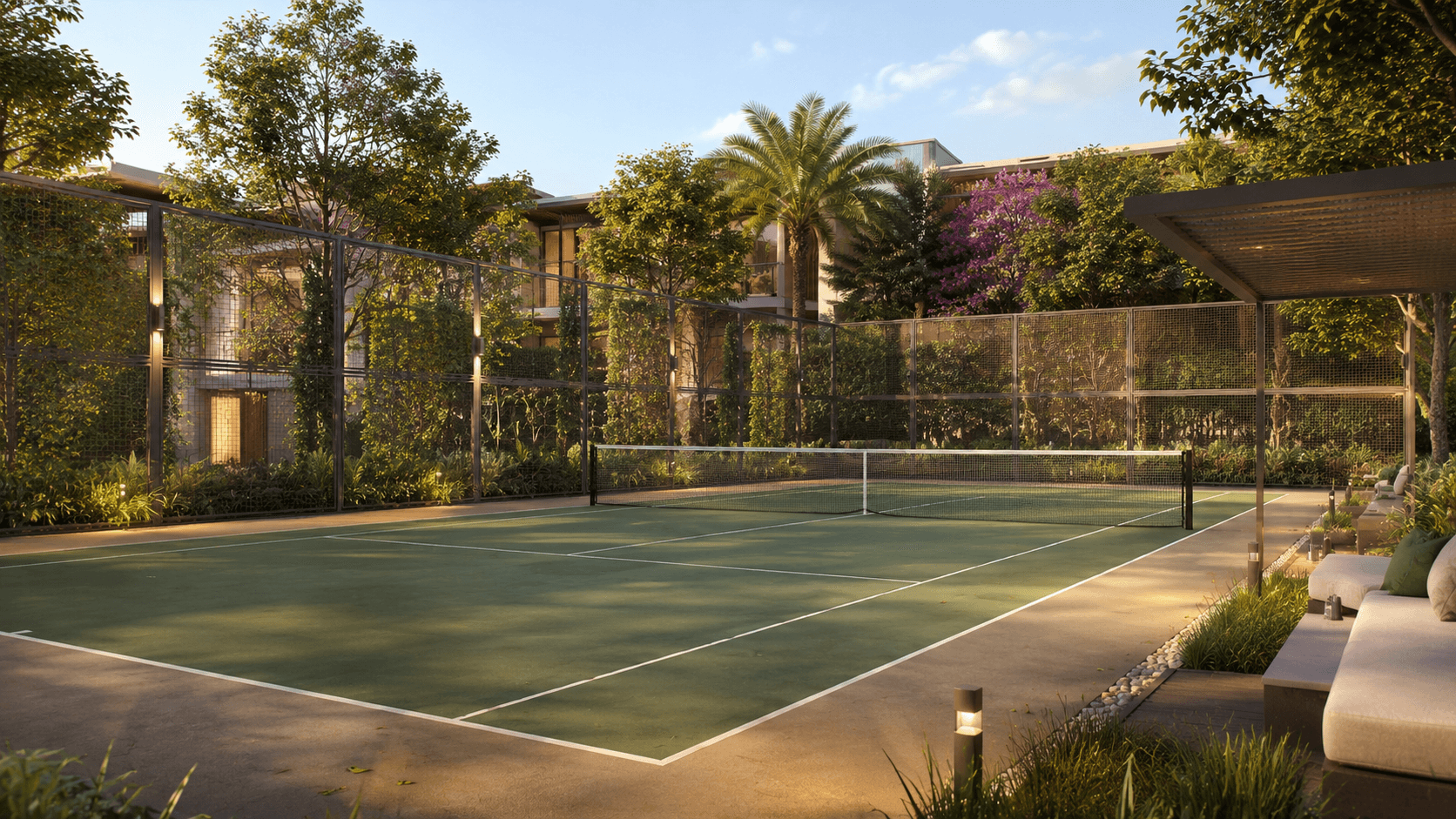 Vasant Vihara — private terrace lounge seating, visualized by Space & Scale