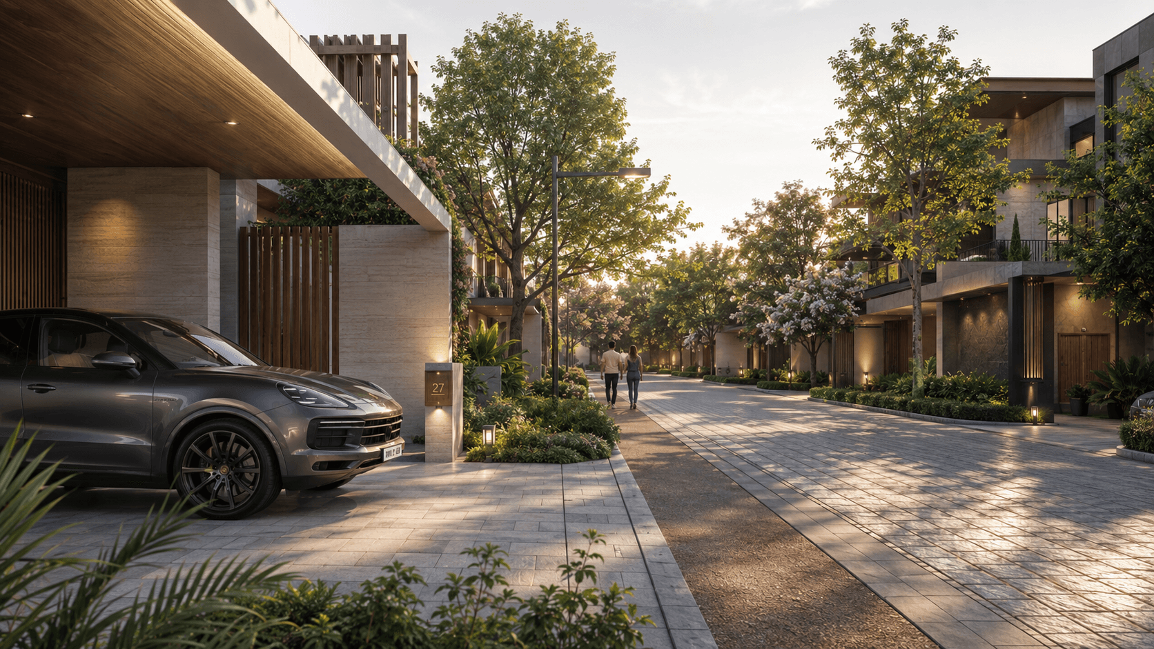 Vasant Vihara — internal courtyard walkway, visualized by Space & Scale