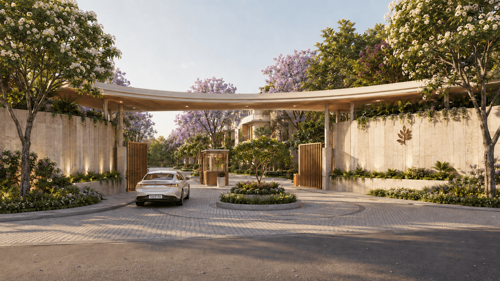 Vasant Vihara — internal courtyard walkway, visualized by Space & Scale